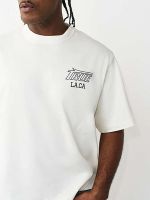 True Religion T-Shirt Ss Print Mesh Stacked Logo Winter White