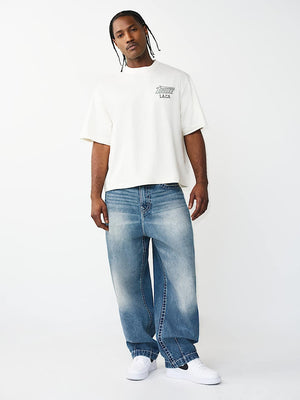 True Religion T-Shirt Ss Print Mesh Stacked Logo Winter White