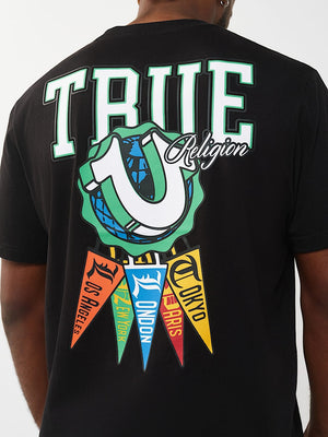 TRUE RELIGION T-SHIRT HS PENNANTS JET BLACK