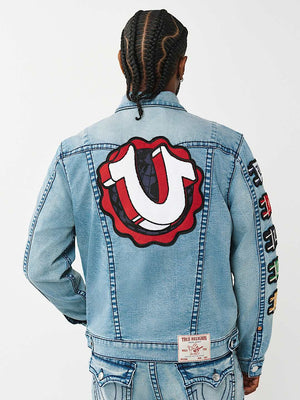 True Religion Jacket Varsity Patch Jimmy Big T Shattered Medium Indigo