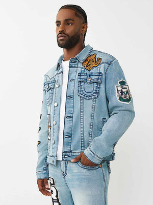 True Religion Jacket Varsity Patch Jimmy Big T Shattered Medium Indigo