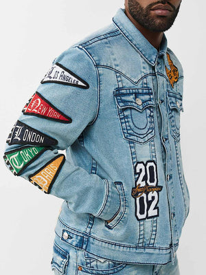 True Religion Jacket Varsity Patch Jimmy Big T Shattered Medium Indigo