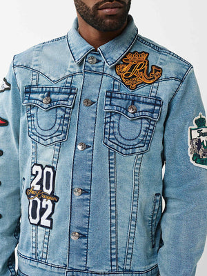True Religion Jacket Varsity Patch Jimmy Big T Shattered Medium Indigo