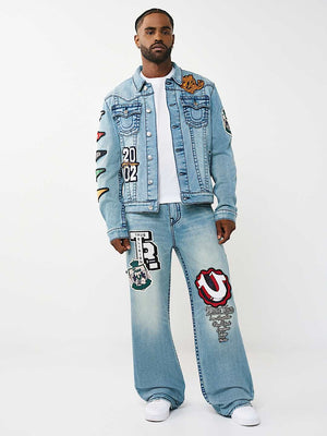 True Religion Jacket Varsity Patch Jimmy Big T Shattered Medium Indigo