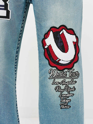 TRUE RELIGION JEANS PATCH VINNY BIG T FLAP 34IN SHATTERED MEDIUM INDIGO WASH