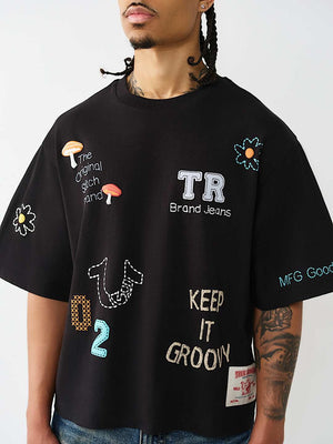 True Religion T-Shirt Ss Multi Logo Boxy Jet Black