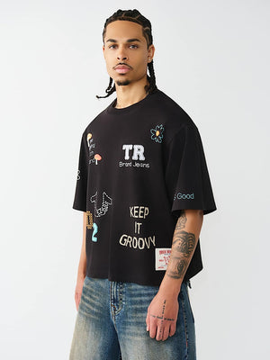 True Religion T-Shirt Ss Multi Logo Boxy Jet Black