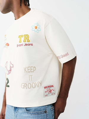 True Religion T-Shirt Ss Multi Logo Boxy Winter White
