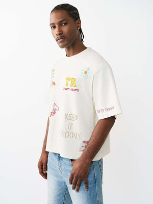 True Religion T-Shirt Ss Multi Logo Boxy Winter White