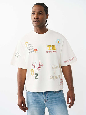 True Religion T-Shirt Ss Multi Logo Boxy Winter White