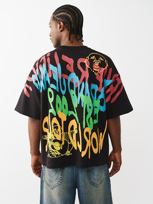 True Religion T-Shirt Ss Graffiti Oversized Jet Black