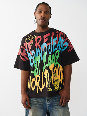 True Religion T-Shirt Ss Graffiti Oversized Jet Black