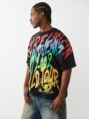 True Religion T-Shirt Ss Graffiti Oversized Jet Black