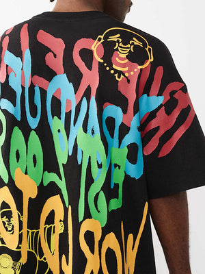 True Religion T-Shirt Ss Graffiti Oversized Jet Black