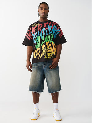 True Religion T-Shirt Ss Graffiti Oversized Jet Black