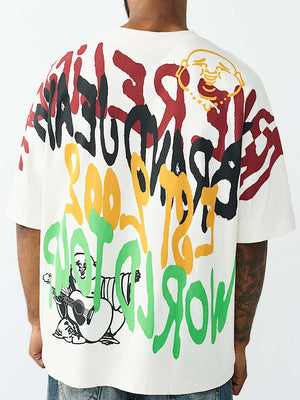 True Religion T-Shirt Ss Graffiti Oversized Winter White