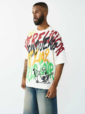 True Religion T-Shirt Ss Graffiti Oversized Winter White