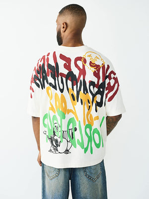 True Religion T-Shirt Ss Graffiti Oversized Winter White