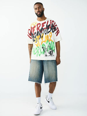 True Religion T-Shirt Ss Graffiti Oversized Winter White
