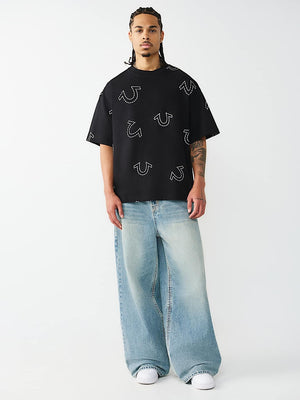 True Religion T-Shirt Ss Hs Print Oversized Jet Black