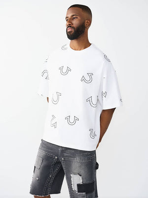 True Religion T-Shirt Ss Hs Print Oversized Optic White