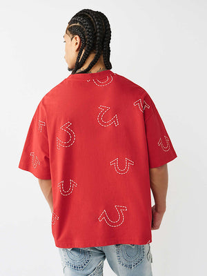 True Religion T-Shirt Ss Hs Print Oversized Travertine Red