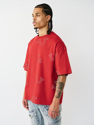 True Religion T-Shirt Ss Hs Print Oversized Travertine Red