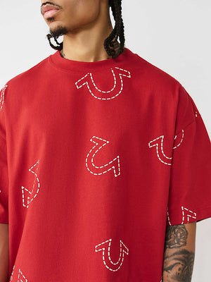True Religion T-Shirt Ss Hs Print Oversized Travertine Red