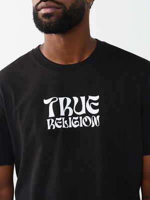 True Religion T-Shirt Ss Wavy Logo Buddha Face Jet Black