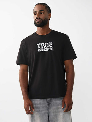 True Religion T-Shirt Ss Wavy Logo Buddha Face Jet Black