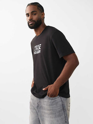 True Religion T-Shirt Ss Wavy Logo Buddha Face Jet Black