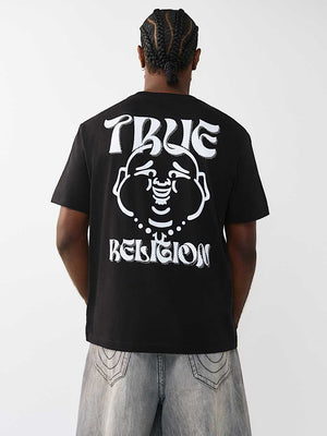 True Religion T-Shirt Ss Wavy Logo Buddha Face Jet Black