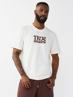 True Religion T-Shirt Ss Wavy Logo Buddha Face Winter White