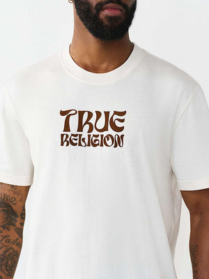 True Religion T-Shirt Ss Wavy Logo Buddha Face Winter White