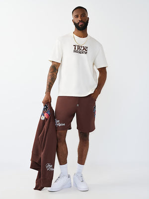 True Religion T-Shirt Ss Wavy Logo Buddha Face Winter White