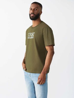 True Religion T-Shirt Ss Wavy Logo Buddha Face Capers Green