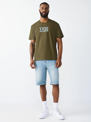 True Religion T-Shirt Ss Wavy Logo Buddha Face Capers Green