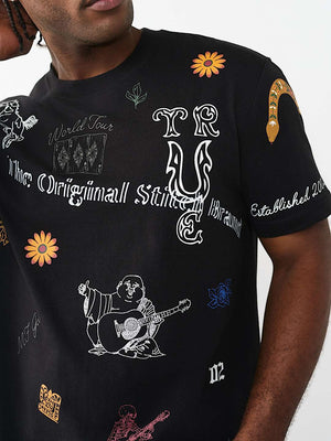 True Religion T-Shirt Ss Western Doodle Jet Black