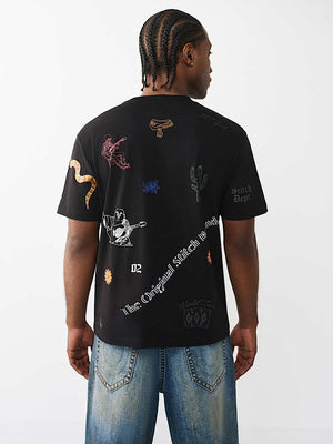True Religion T-Shirt Ss Western Doodle Jet Black