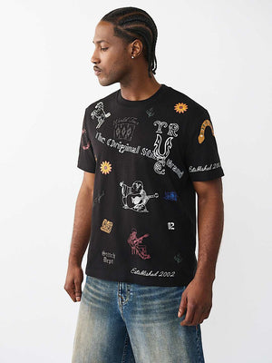 True Religion T-Shirt Ss Western Doodle Jet Black