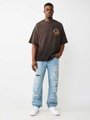 True Religion T-Shirt Floral Snake Oversized Jet Black