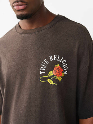 True Religion T-Shirt Floral Snake Oversized Jet Black