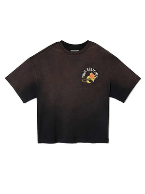True Religion T-Shirt Floral Snake Oversized Jet Black