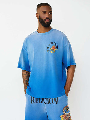 True Religion T-Shirt Floral Snake Oversized Lapis Blue
