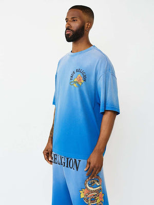 True Religion T-Shirt Floral Snake Oversized Lapis Blue