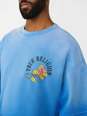 True Religion T-Shirt Floral Snake Oversized Lapis Blue