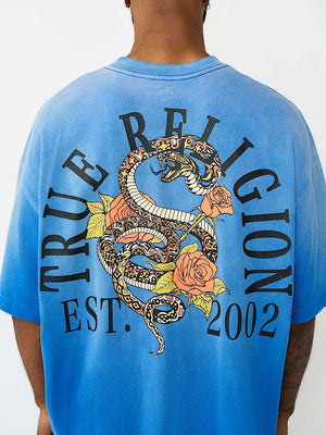 True Religion T-Shirt Floral Snake Oversized Lapis Blue