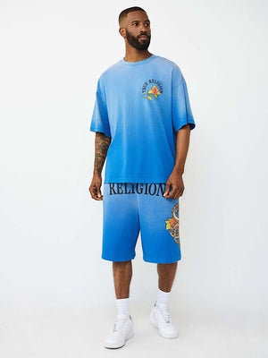 True Religion T-Shirt Floral Snake Oversized Lapis Blue