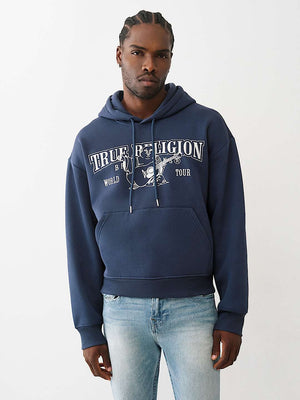 True Religion Hoodie Boxy Logo Dress Blue