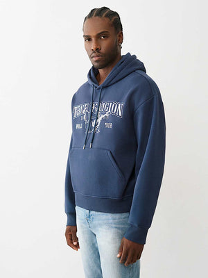 True Religion Hoodie Boxy Logo Dress Blue